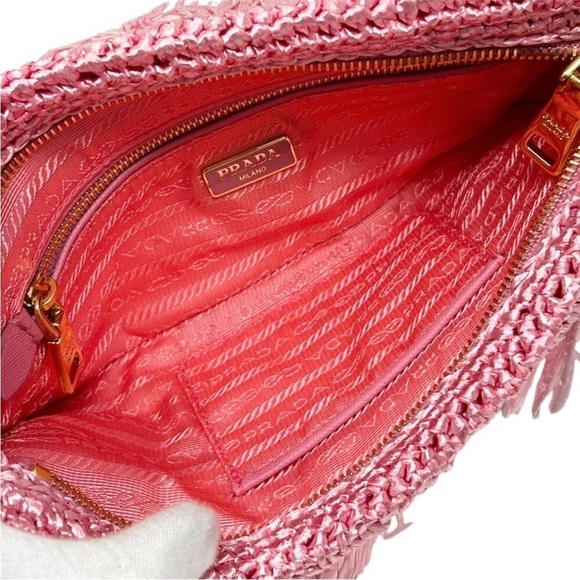 PRADA Vintage Logo Clutch Bag Pink Gold Raffia
Polyethylene Zip Rank AB - Picture 11 of 12